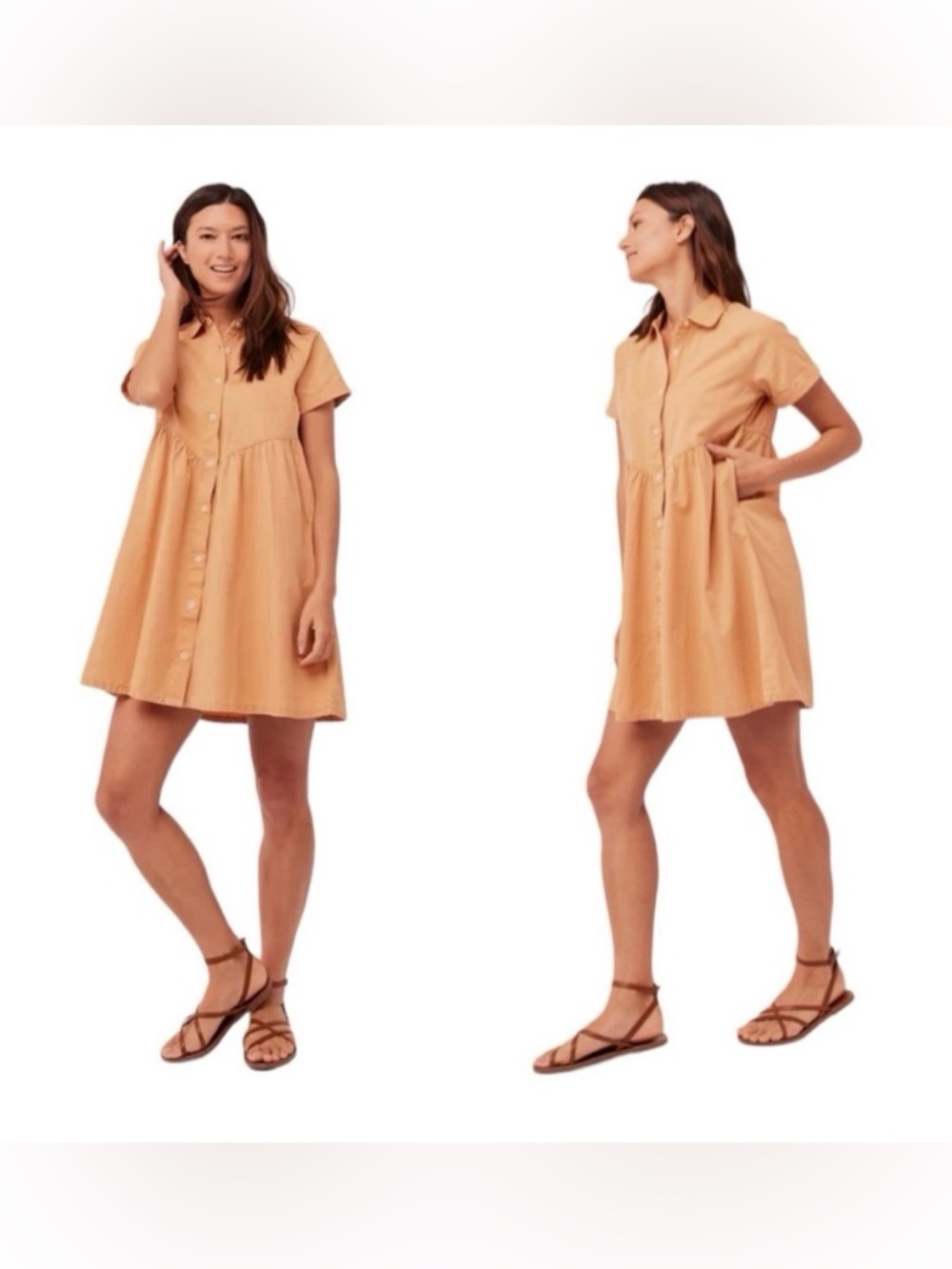 Pact Organic Cotton Chambray Short Sleeve Shirt Dress in Daffodil